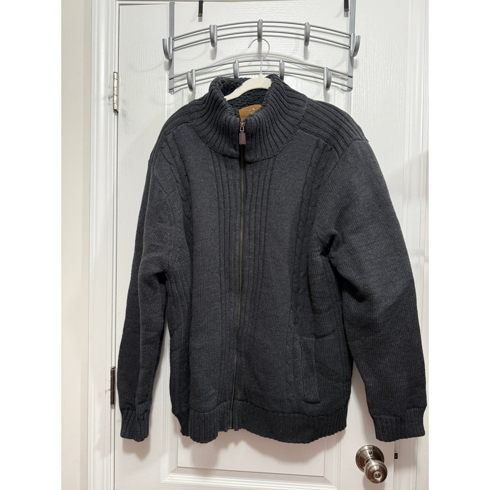 Outdoor Life Mens XXL Full Zip‎ Sweater Jacket Charcoal Gray Sherpa fleece Lined